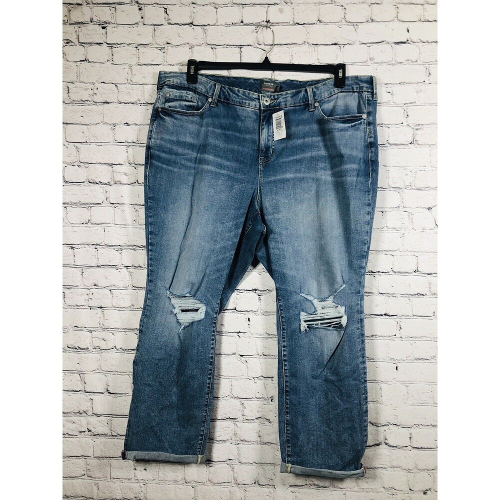 Torrid Women Boyfriend Straight Distressed Vintage‎ Stretch Blue Jeans Size 24R